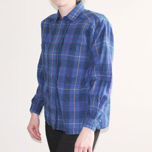 Retro Blue Plaid Flannel Shirt